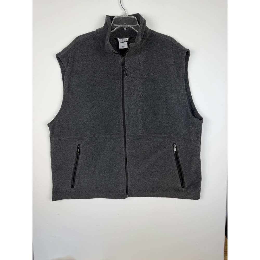 Men's Columbia Dark Gray Fleece Vest Full Zip Zippered Side Pockets Size 2XL - Picture 1 of 6